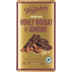 Whittaker’s Honey Nougat & Almond Creamy Milk Chocolate Bar 250g