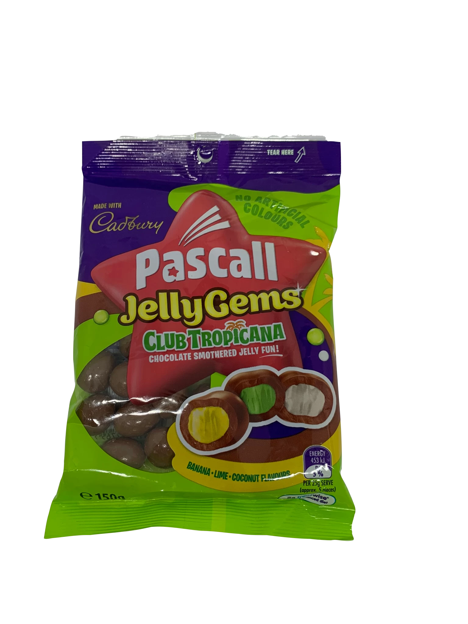 Pascal Choc Coated Tropical Jelly Gems 150g 1 Pascal Choc Coated Tropical Jelly Gems 150g