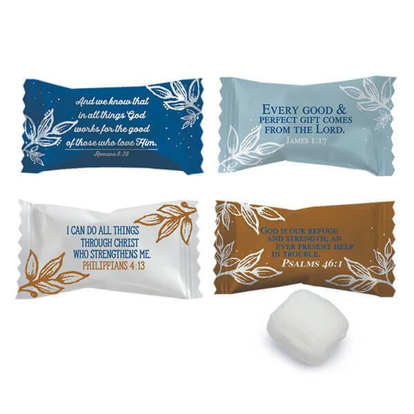 Bible Verse Wrapped Butter Mint Creams: 300-Piece Case 1 Bible Verse Wrapped Butter Mint Creams: 300-Piece Case