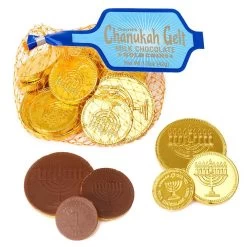 Chanukah Gelt Milk Chocolate Gold Coins In Mesh Bags: 18-Piece Box