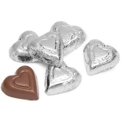 Madelaine Silver Foiled Milk Chocolate Hearts: 5LB Bag