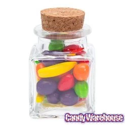 Mini Glass Favor Jars - 1.75-Ounce Square Jar With Cork Stopper: 12-Piece Set -Snack Store mini glass favor jars 1 75 ounce square jar with cork stopper 12 piece set candy warehouse 3