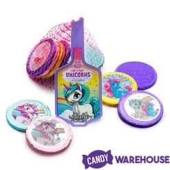 Rainbow Unicorn Foiled Milk Chocolate Coins In Mesh Bags: 18-Piece Box -Snack Store rainbow unicorn foiled milk chocolate coins in mesh bags 18 piece box candy warehouse 3