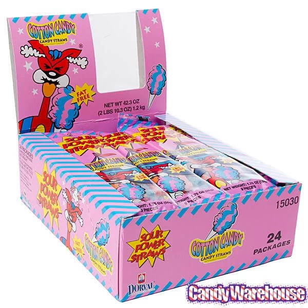 Sour Power Straws Cotton Candy Packs: 24-Piece Box 3 Sour Power Straws Cotton Candy Packs: 24-Piece Box - Image 3