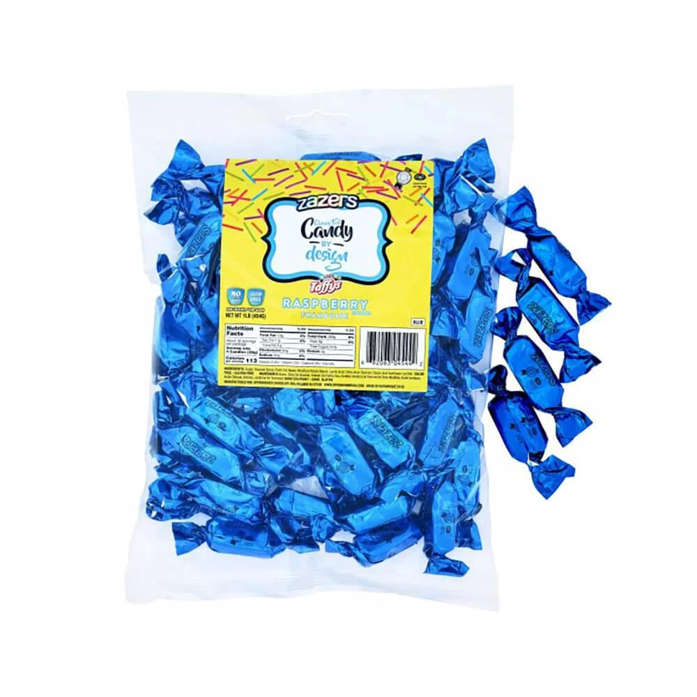 Zazers Blue Foiled Red Raspberry Chewy Candy: 1LB Bag 1 Zazers Blue Foiled Red Raspberry Chewy Candy: 1LB Bag